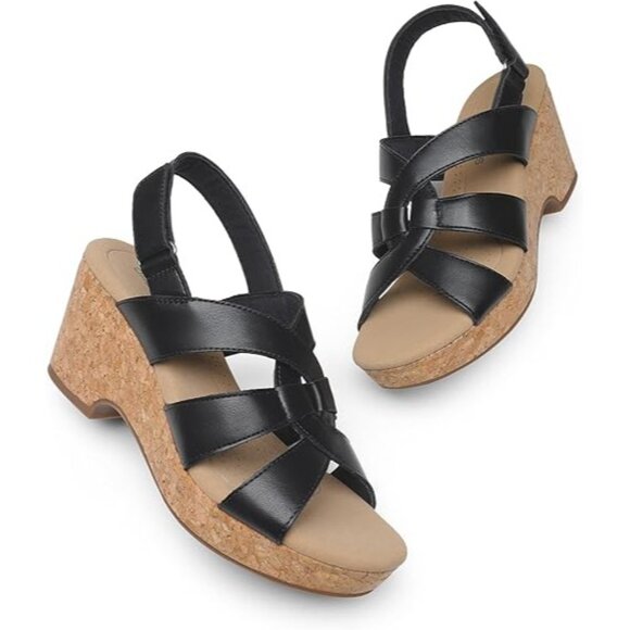 Dream Pairs Womens Black Faux Leather Espadrille Platform Wedges Size 8 - Picture 3 of 12